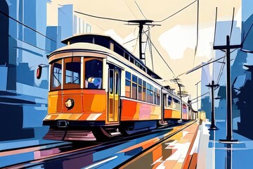 an AI Image Generator, Vintage Cable Car in Scenic Mountain Landscape