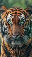 Portrait of a tiger staring at u with green crystal eyes 