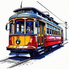 an AI Image Generator, Vintage Cable Car in Scenic Mountain Landscape