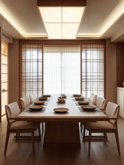 Modern dining room presents a minimalist design with refined elegance