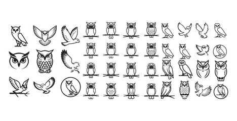 Owl silhouettes, Barn owl silhouette, Owl silhouettes vector illustration, Owl clipart. Owl line art vector illustration abstract owl face outline © logodesign11