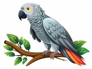 vector of  African gray parrot on the branch isolated over white