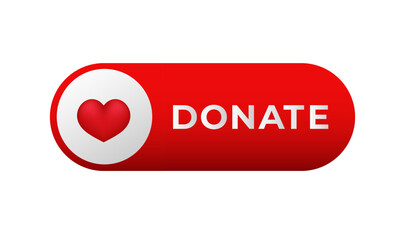 A red and white donate button featuring a heart symbol, perfect for emphasizing charitable actions.