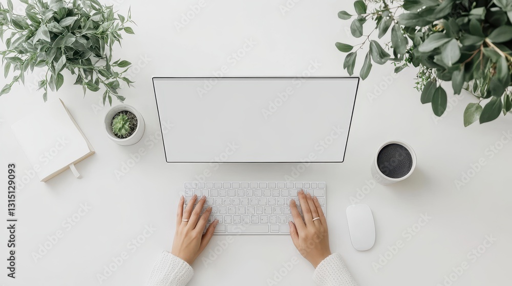 Fototapete A person designing an advertisement on a computer with creative graphics on a white isolated background