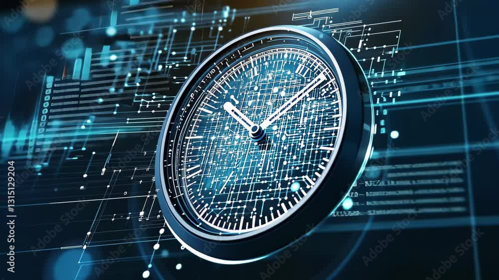 Poster digital clock display integrated with data processing and network connections, clock and data proces