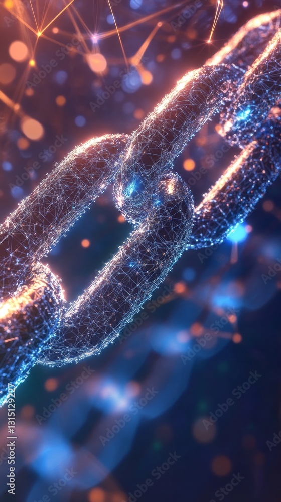 Poster glowing digital chain link representing connectivity and innovation in abstract technology backgroun