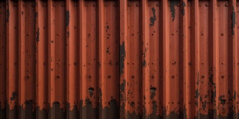 Obraz premium Rustic orange corrugated metal sheet with peeling paint and visible rivets, exhibiting a weathered and aged texture suitable for industrial or vintage design projects.