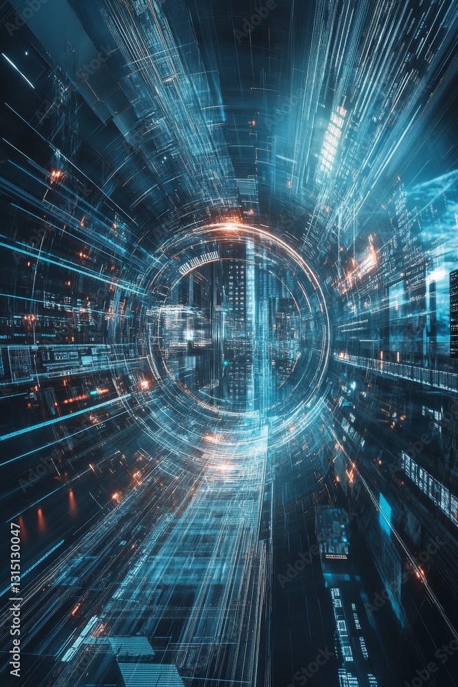 Poster futuristic digital data flow abstract visual representation of technology in motion