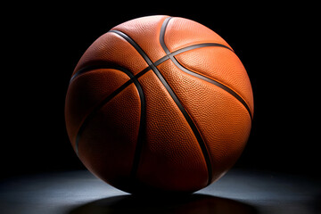 Close.up view of a classic orange basketball on a black background