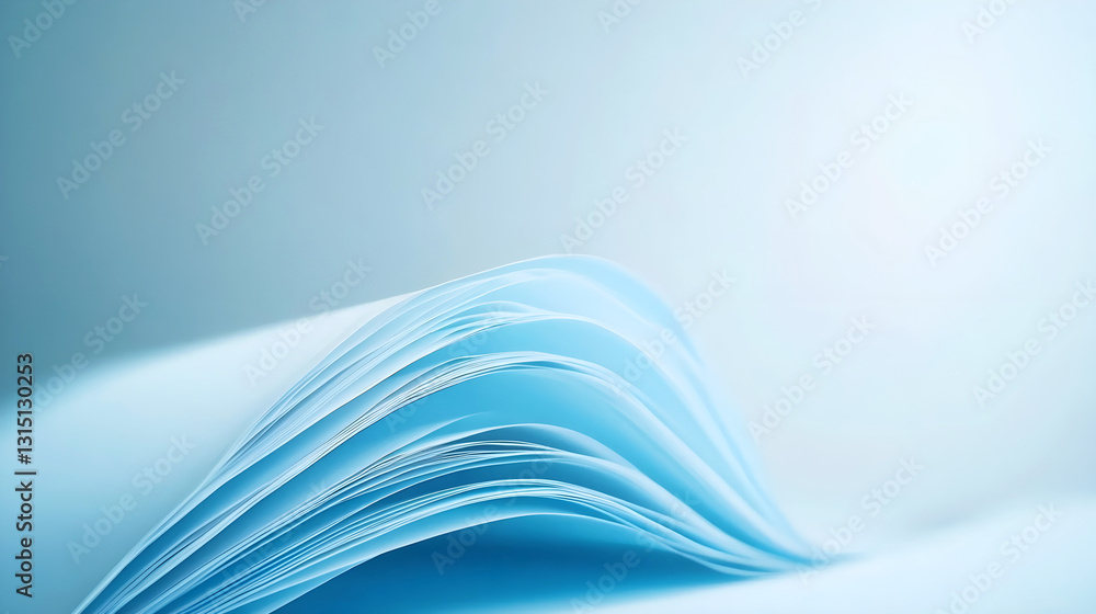 Aufkleber stack of light blue paper sheets with curved edges in a soft, minimalistic background. copy space