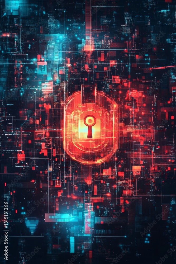 Poster stunning digital artwork representing a locked security concept, featuring vibrant colors and intric