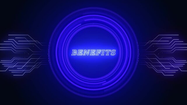 Concept of benefits text animation. Technology background with Business Analytic strategy concept .
