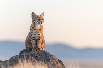 capture serene portrait of wild cat in its natural habitat ideally pausing atop rocky outcrop its gaze focused ahead