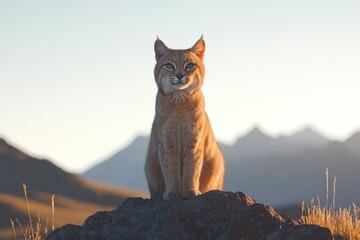 capture serene portrait of wild cat in its natural habitat ideally pausing atop rocky outcrop its gaze focused ahead