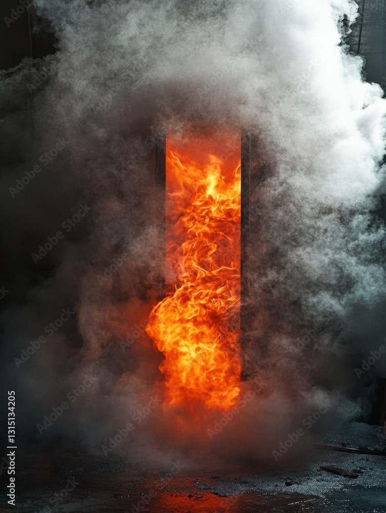 Poster red hot metal billets undergo tempering in a workshop filled with steam and energy, creating a strik