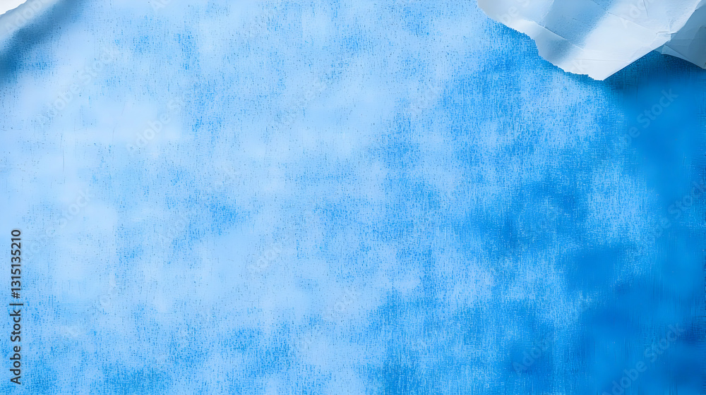 Poster vibrant blue textured background with torn white paper edges creating a frame for design