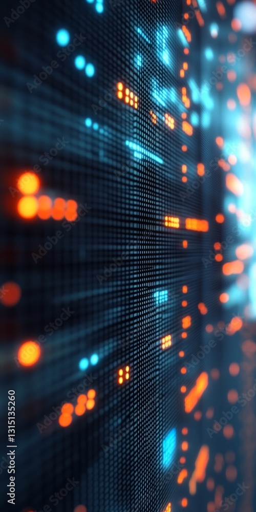 Poster colorful abstract digital background with glowing data points and lines in modern technology display