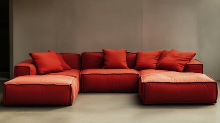 Red_modular_corner_sofa_against_blank_brown
