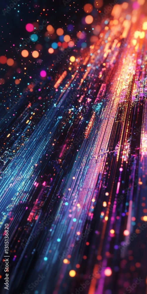 Poster abstract colorful light particles flowing dynamically in a futuristic digital environment