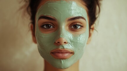 Fototapeta premium Woman with green facial mask.