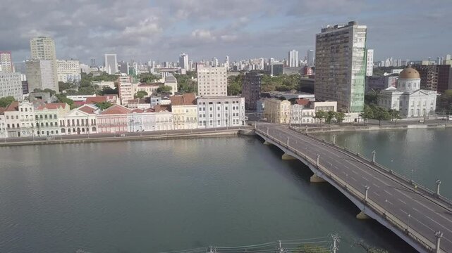 Aerial View of Recife Bridges, Capibaribe River, Pal&aacute;cio Campo das Princesas, Santa Isabel Theatre, Boats, City Hall, Water, Historic Houses