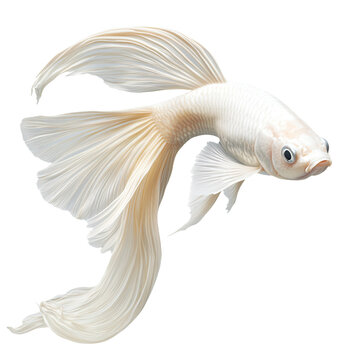 a white fish with a long tail and a big smile