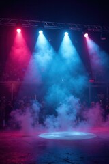 Evocative Stage Lighting Illuminates a Smoky Performance Venue with a Crowd of Spectators