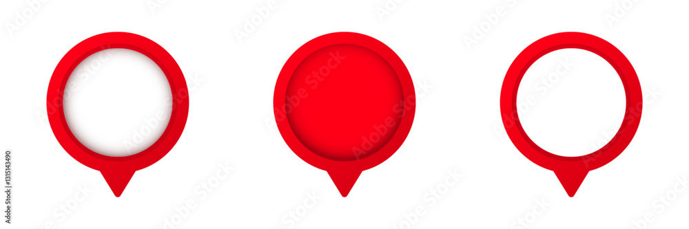 Poster three red circular pin markers showing different fill styles: empty, semi-filled, and filled.