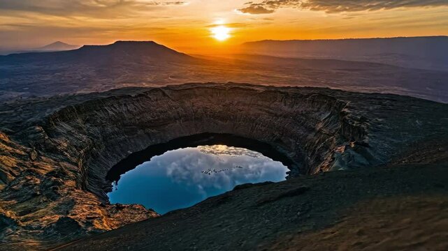 Ethiopia sunrise illuminating the Erta Ale crater volcano lake, Ethiopia Erta ale crater volcano lake sunrise time lapse