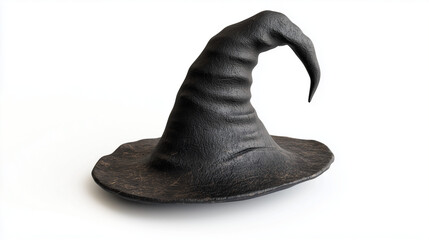 A realistic plastic figurine of a Halloween witch hat, isolated on white background