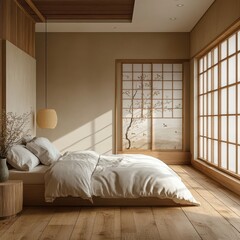 The elegant bedroom has an interior design concept of wood