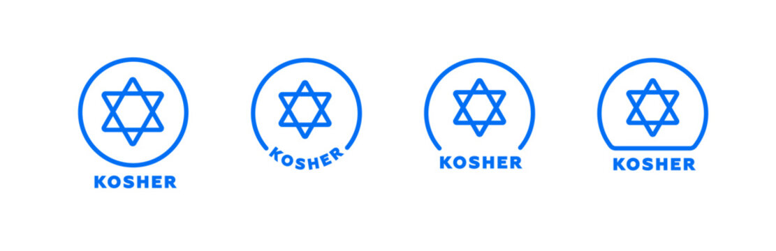 Four blue kosher symbols feature the star of david, designed in circular and arched styles.