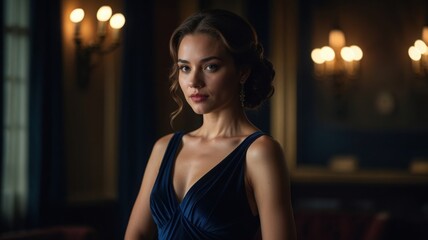 young woman in a  blue dress