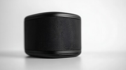 Obraz premium A close-up of a black wireless speaker with elegant design, on a white isolated background