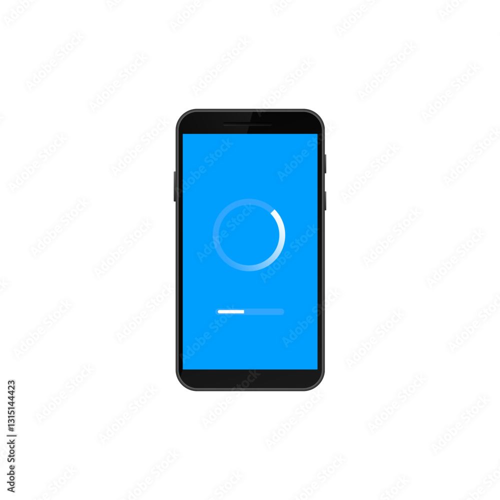 Aufkleber black smartphone showing a blue screen with loading circle and white progress bar in the center.