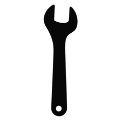 Black silhouette of a wrench on a white background, tool concept