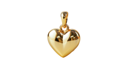 Shiny gold heart-shaped pendant isolated on transparent background