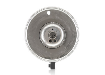 Old, grunge studio impulse flash on white background