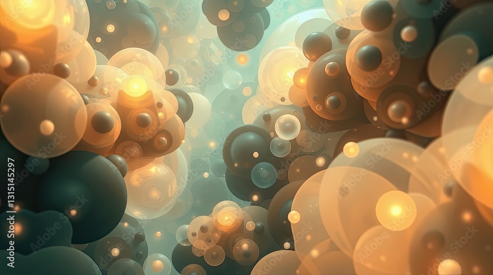 Poster vivid and colorful abstract background showcasing spherical shapes with soft glows creating a surrea