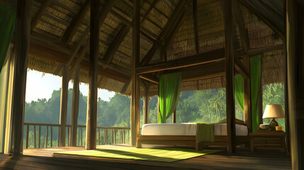 Tropical Bungalow Bedroom Sunrise View; Jungle Canopy; Relaxing Getaway; Vacation Rental
