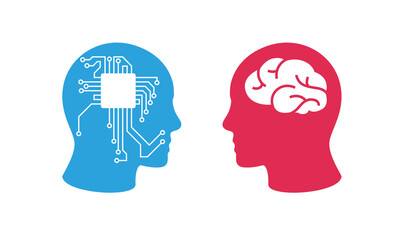 A visual of a human brain beside an ai circuit interface signifies the merging of human and tech.