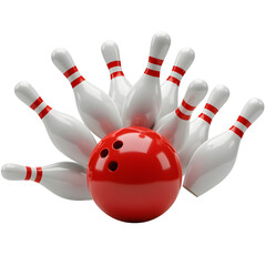 Red Bowling Ball Knocks Down Bowling Pins