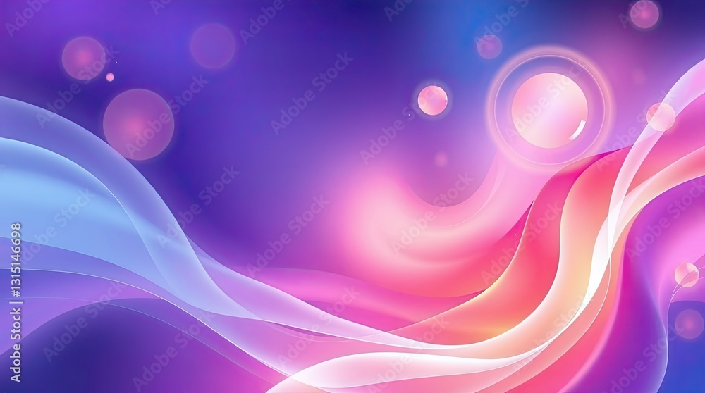 Poster this artwork showcases a vibrant abstract design with soft flowing waves and glowing bubbles creatin