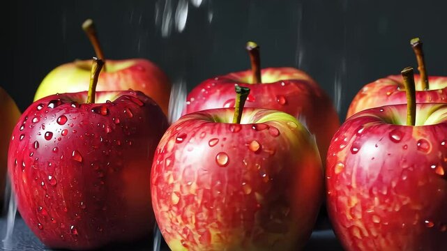 Shiny Apple with Water Droplets