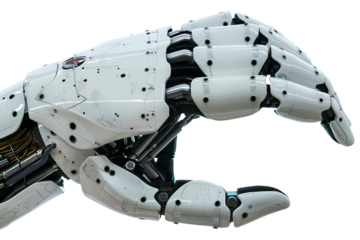 High-tech robotic hand with a cheerful crossed fingers display isolated on transparent background