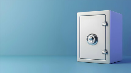3D Render Of A Closed Metal Safe With A Combination Lock On A Blue Studio Background Representing Security And Protection