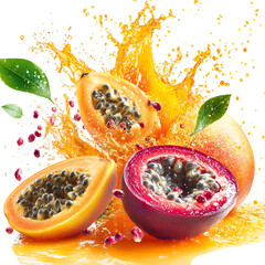 Passion Fruit with Splash Isolated on Transparent Background