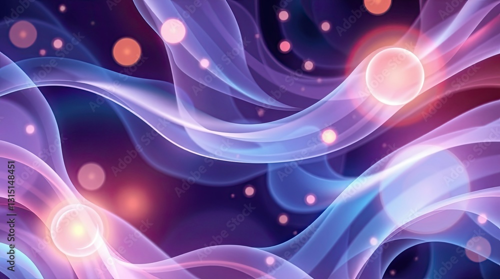 Poster this beautiful art features flowing waves intertwined with soft colors and glowing orbs creating a m