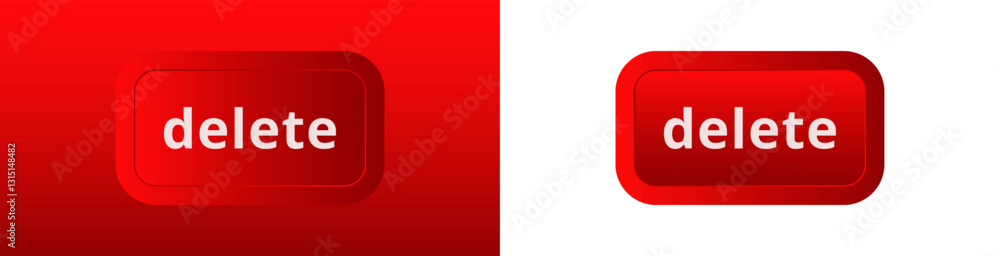 Poster red button icon labeled delete with distinct styles highlighting varied light and shadow effects.