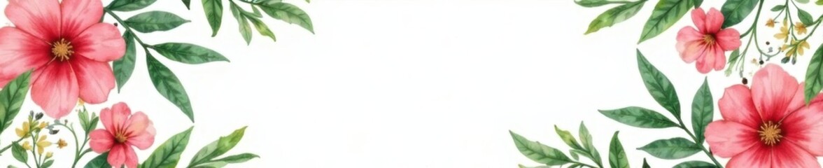 Boho watercolor wedding frame, tropical leaves & flowers , greenery, isolated, tropical wedding